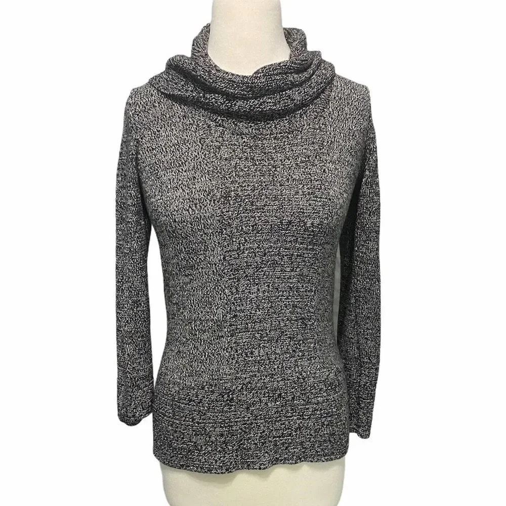 Calvin Klein Cowl Neck Knit Sweater Pullover Rib Front Contrast Design Gray XS - Picture 1 of 9